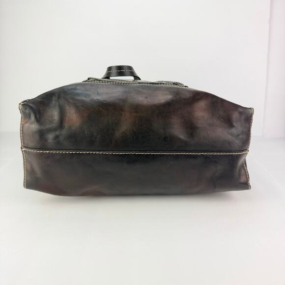 Patricia Nash 2 Tone Silver Bronze Studded Large Black Leather Shoulder tote bag - Picture 4 of 12